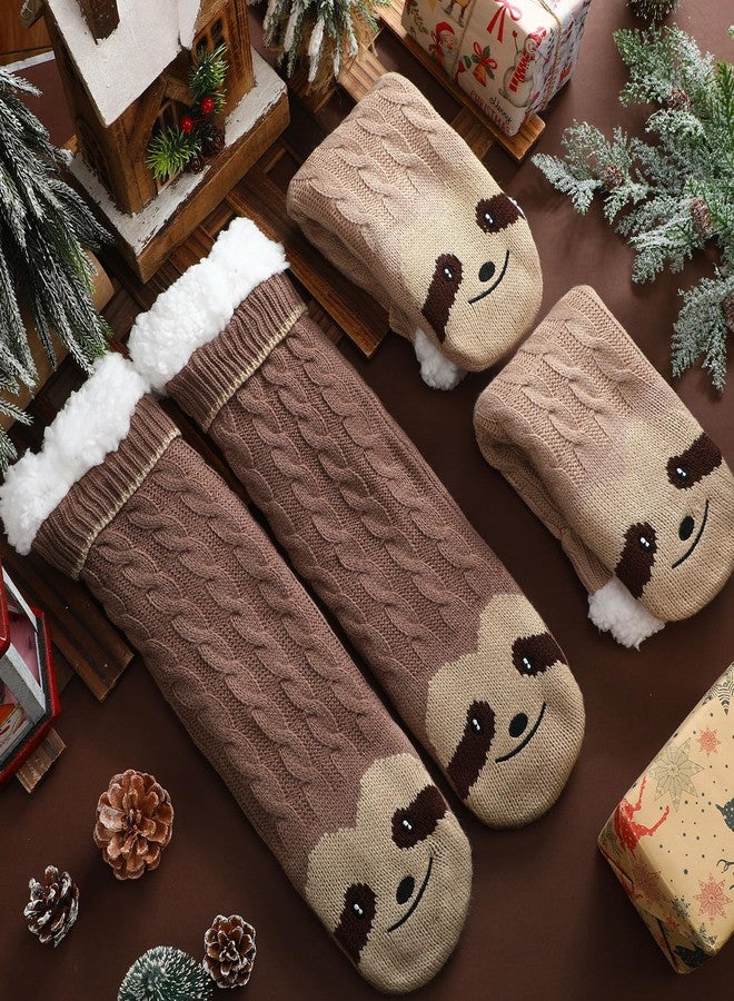 Cozypower جوارب Cozypower المنزلية الناعمة المكونة من زوجين مع مشابك مانعة للانزلاق - جوارب دافئة بتصميم الكسلان والبطريق للأزواج (بني وكاكي) - Image 3